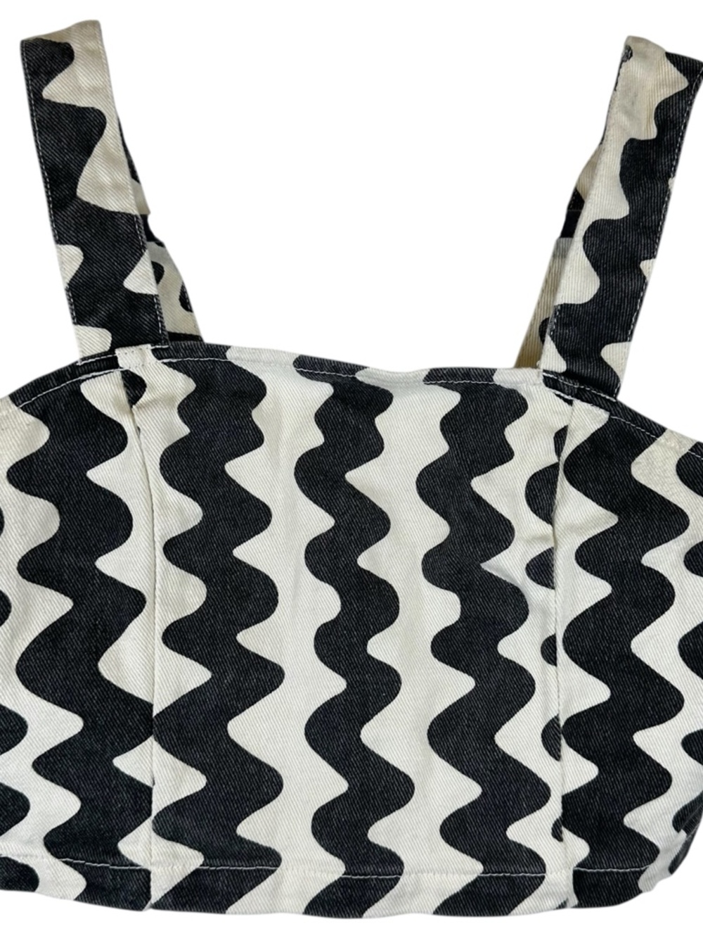 CIDER Black and White Wavy Denim Crop Top Zipper Back Small